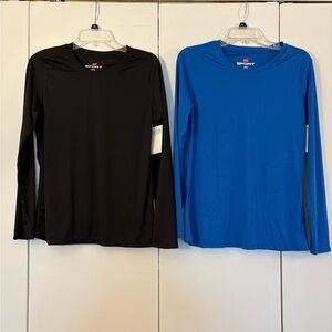 Hanes Women's Sport Cool Dri Long Sleeve Crewneck Shirt - Blue & Black SET - NEW